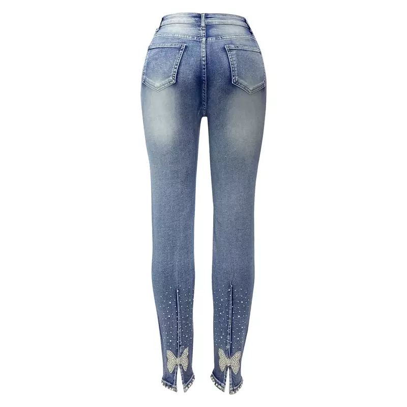 Celana Jeans wanita, celana Denim pinggang tinggi Vintage untuk perempuan