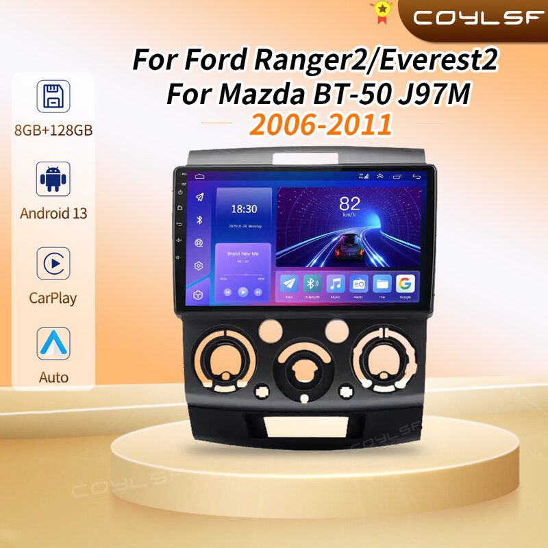 Reprodutor de vídeo multimídia para carros, rádio estéreo, navegação GPS, Android 13, Ford Everest Ranger, Mazda BT50, BT-50, 2006, 2007-2010