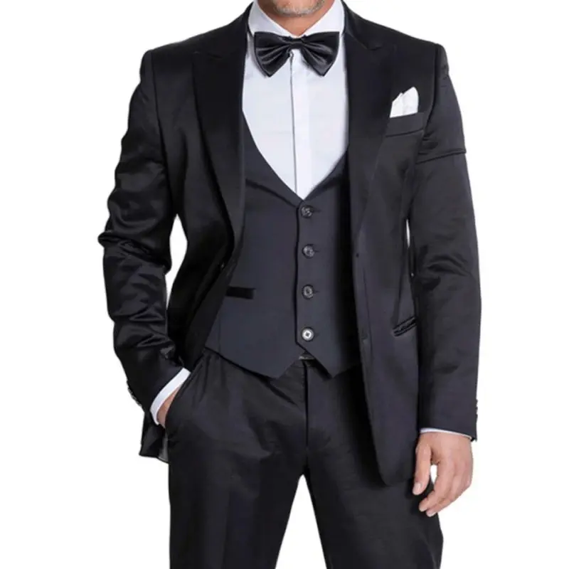 Terno de smoking azul marinho masculino, 3 peças, blazer de noivo adequado para casamento, traje de baile, jaqueta, colete, calças, ajuste formal