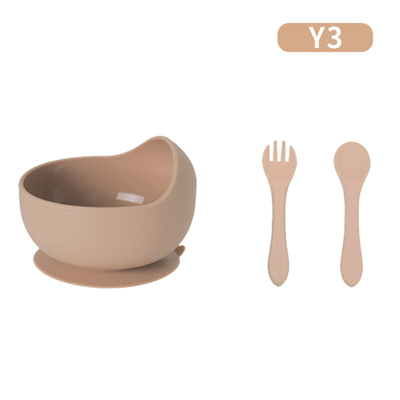 3PCFood GradeSilicone Baby Feeding Bowl Set Solid Color Waterproof Kids Feeding Bowl with Spoon ChildrenTableware Baby Gadgets