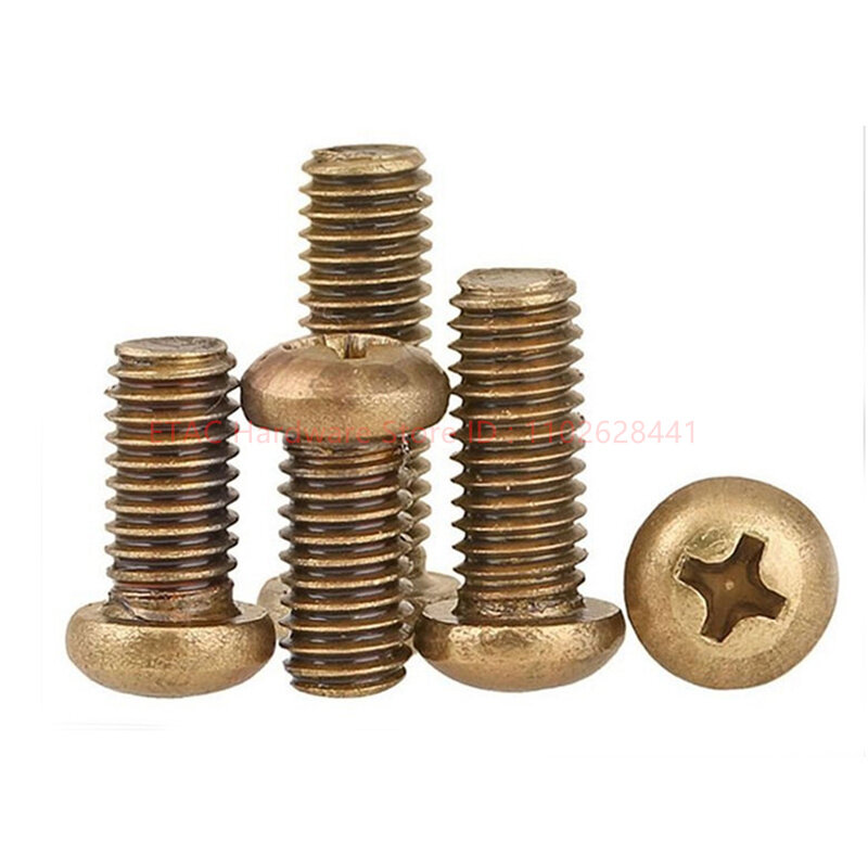 Tornillos de cobre para máquina Phillips, cabeza de latón, M2, M2.5, M3, M4, M5, M8