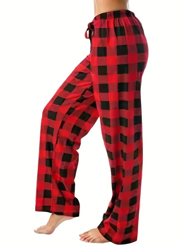 Plus Size European and American Foreign Trade New Women's Generous Plaid Home Casual Trousers Loose Pants women