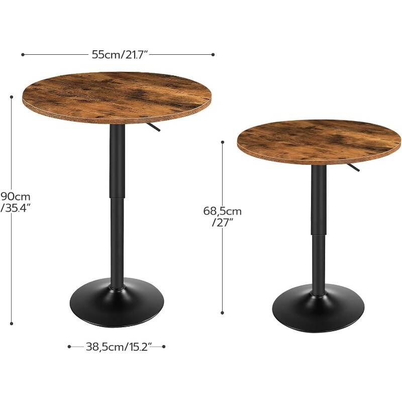 Hoebro-Mesa redonda de Bar ajustable en altura, mesa de cóctel con Base resistente, estilo moderno, fácil, 27-35,4 pulgadas
