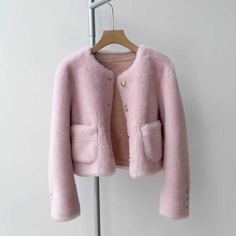 여성용 진짜 양가죽 재킷 코트, 여성용 겨울 시어링 코트, 진짜 양털 O-넥 천연 겉옷 오버코트, G152