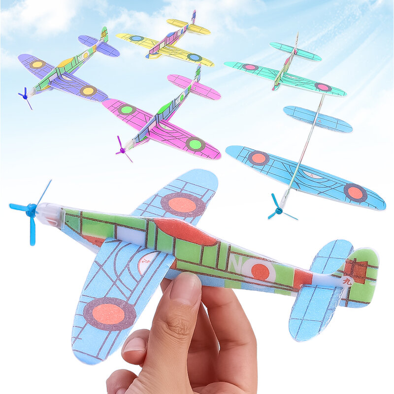 10-1Pcs Mini DIY Hand Throw Flying Glider Planes Kids Game Brinquedos Espuma Avião Party Favors Presente Outdoor Launch Fighter Toy