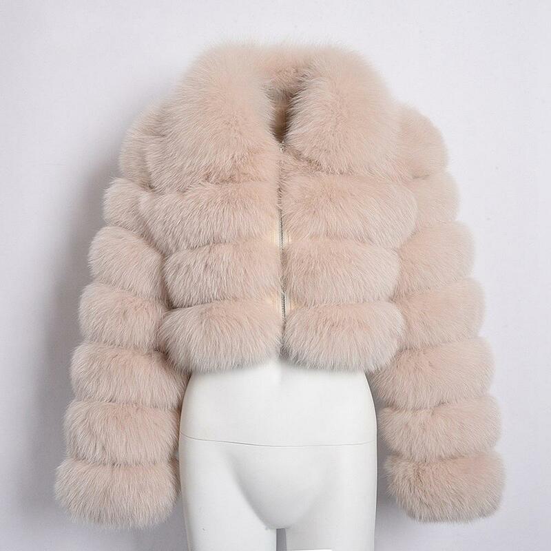 Abrigo corto de piel sintética para mujer, chaqueta con cuello vuelto de felpa, abrigo cálido de piel de zorro, Otoño e Invierno