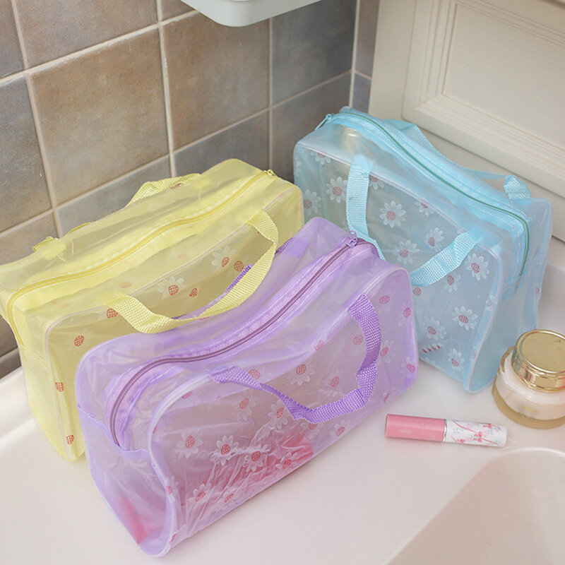 여성용 방수 PVC 화장품 보관 가방, 꽃무늬 투명 워시 백, 메이크업 백, 홈 나들이 압축 샤워 백, 1 PC