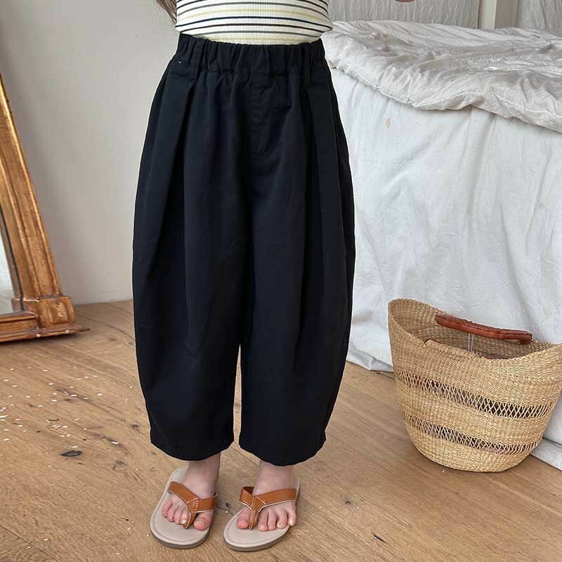 Pantaloni casual estivi per ragazze in tinta unita pantaloni dritti larghi in cotone per bambini leggeri e sottili 2-8Y