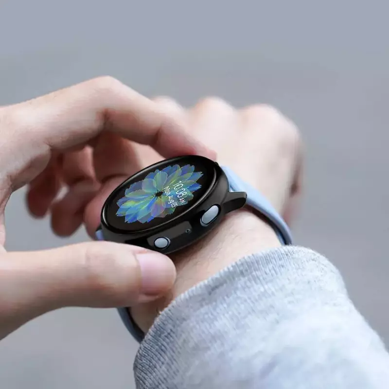 Casing pelindung layar, Tempered Glass + casing untuk Samsung Galaxy Watch aktif 2 44mm 40mm cakupan penuh