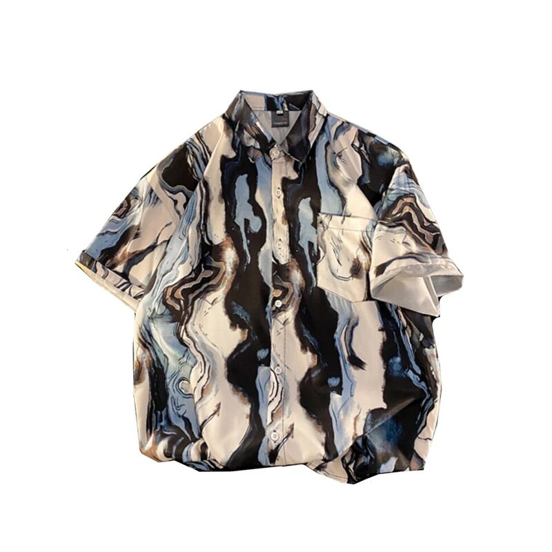 Mode Herren Designer Kleidung japanischen Stil abstrakten Druck Kurzarmhemd y2k Sommer neue Männer Hip Hop Hawaii Strand hemden
