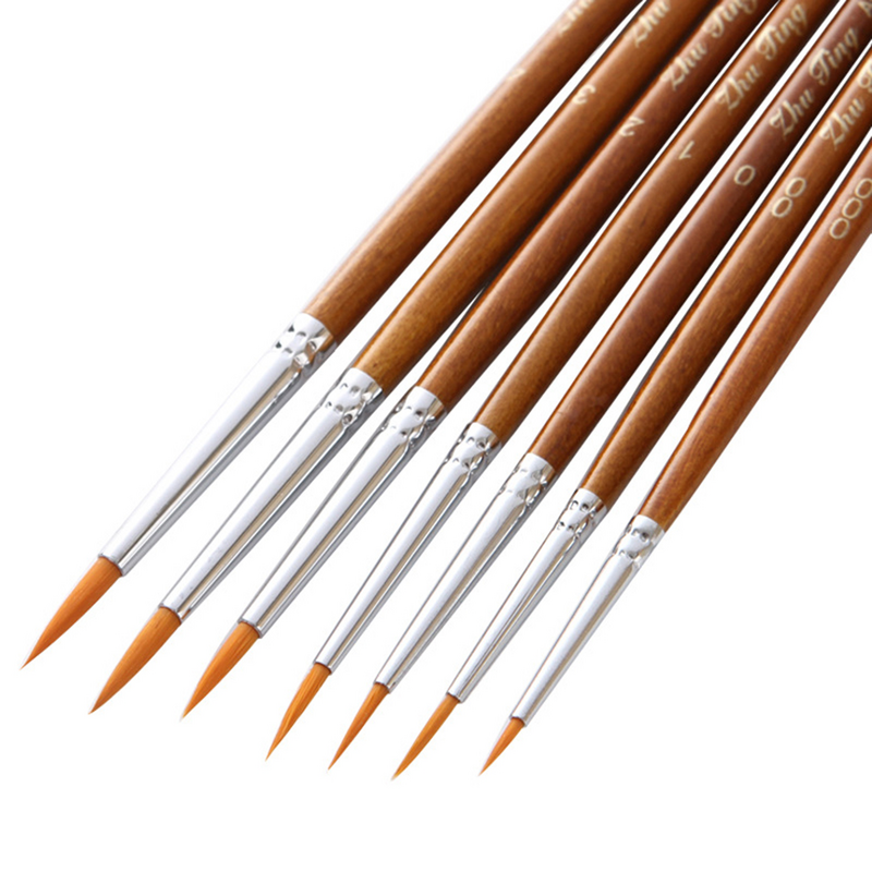 Set di pennelli da 7 pezzi Set di strumenti per pittura pennello in Nylon manico in legno per acquerello penna per pittura in miniatura pennello Gouache