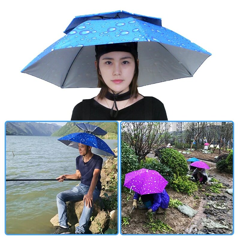 Tragbarer Regenschirm hut faltbar im Freien Angeln Sonnenschutz wasserdicht Camping Kopf bedeckung Strand Kopf Hüte Angel hut 55-95cm