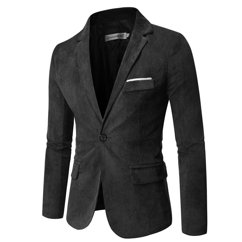 Chaqueta de traje de pana para hombre, Blazer de manga larga, elegante, Color sólido, Regular, Vintage, informal de negocios, duradero, guapo