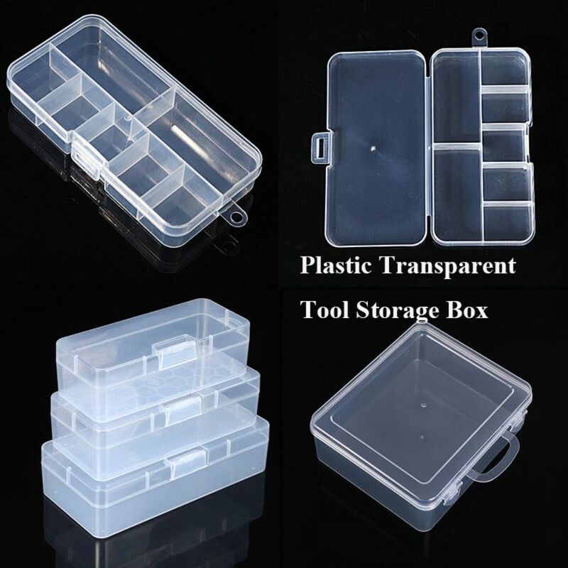 Plastic Storage Box Portable Transparent Square Small Items Case Durable Sundries Organizer Power Tools Holder