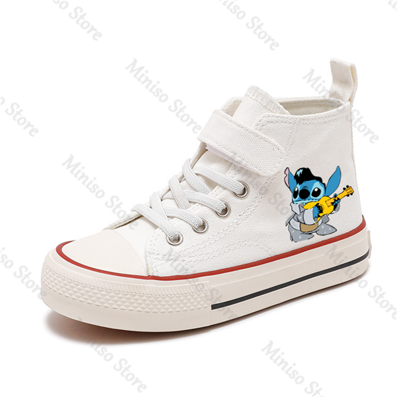 ลายพิมพ์สำหรับเด็กผ้าใบสี่ฤดูรองเท้ากีฬาเด็กชายรองเท้าเทนนิสสำหรับเด็กผู้หญิง Lilo Stitch High-Top Disney รองเท้าการ์ตูน