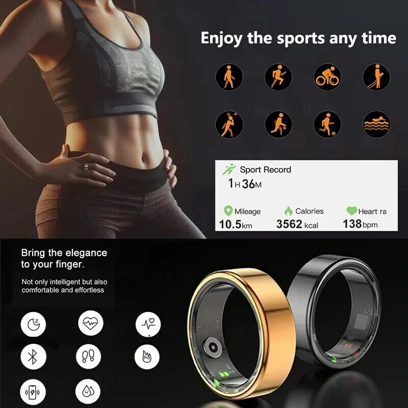 Nowy inteligentny pierścień Mężczyźni Kobiety Tętno Tlen we krwi Monitor zdrowia podczas snu Aktywność fitness IP68 Wodoodporny sportowy pierścień na palec