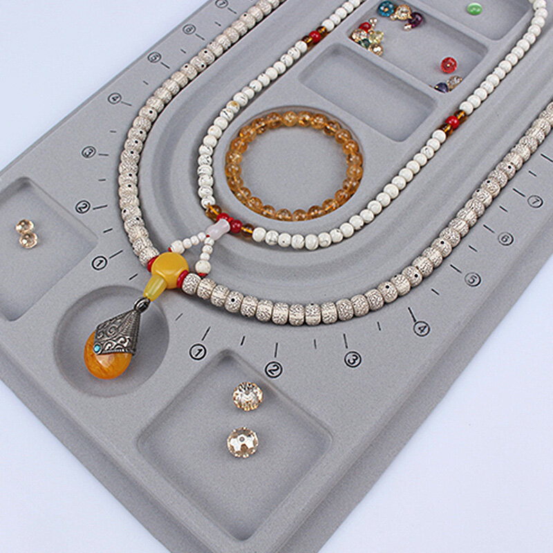 Papan manik-manik beludru abu-abu untuk Gelang DIY Aksesori alat ukur kerajinan baki pengatur perhiasan manik-manik kalung