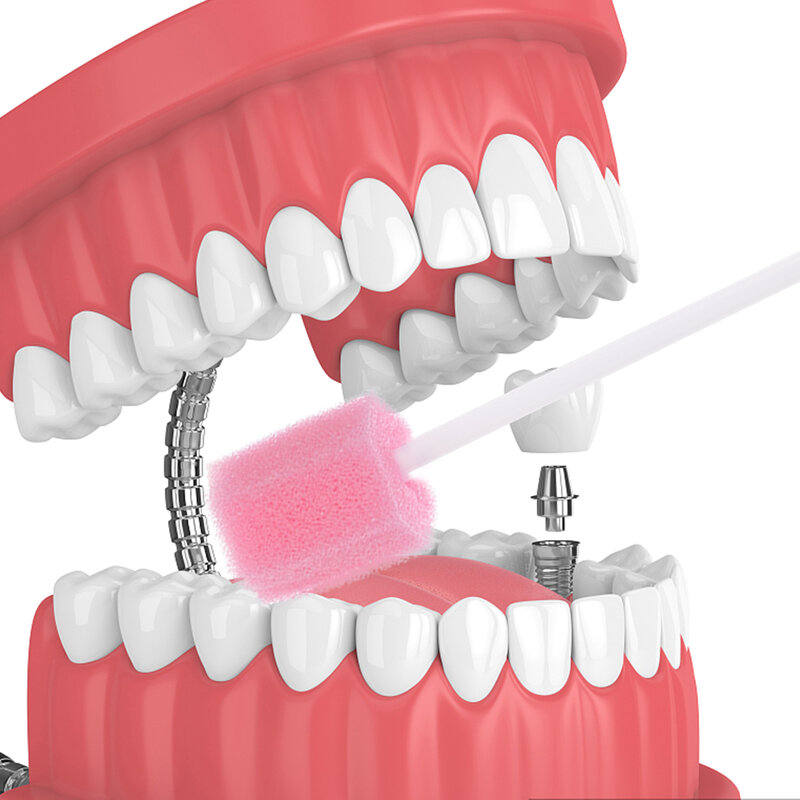 100 BH spons perawatan mulut sekali pakai, penyeka mulut pembersih gigi untuk penggunaan medis mulut, pembersihan gigi, penyeka mulut