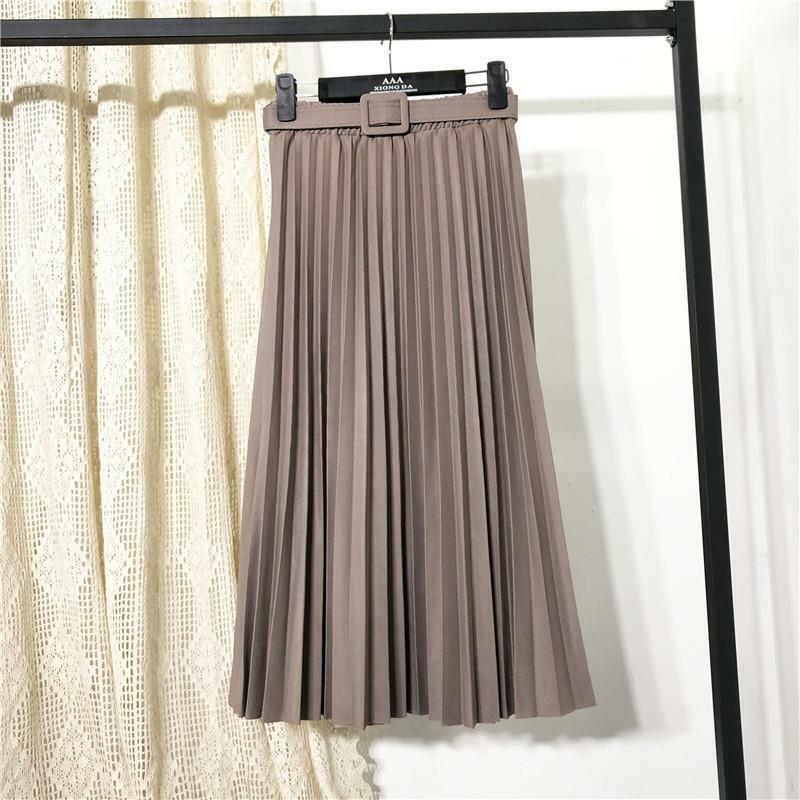 Wysokiej talii kobiet spódnica dorywczo rocznika stałe popędzający plisowane spódnice Midi pani 9 kolory moda proste Saia Mujer Faldas