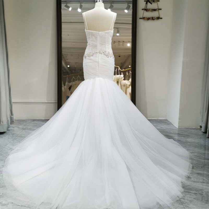 Elegant Factory Wholesale Wedding Dress 2024 Organza Mermaid Spaghetti Straps Sequins Zipper Scoop vestidos de novia QW01578