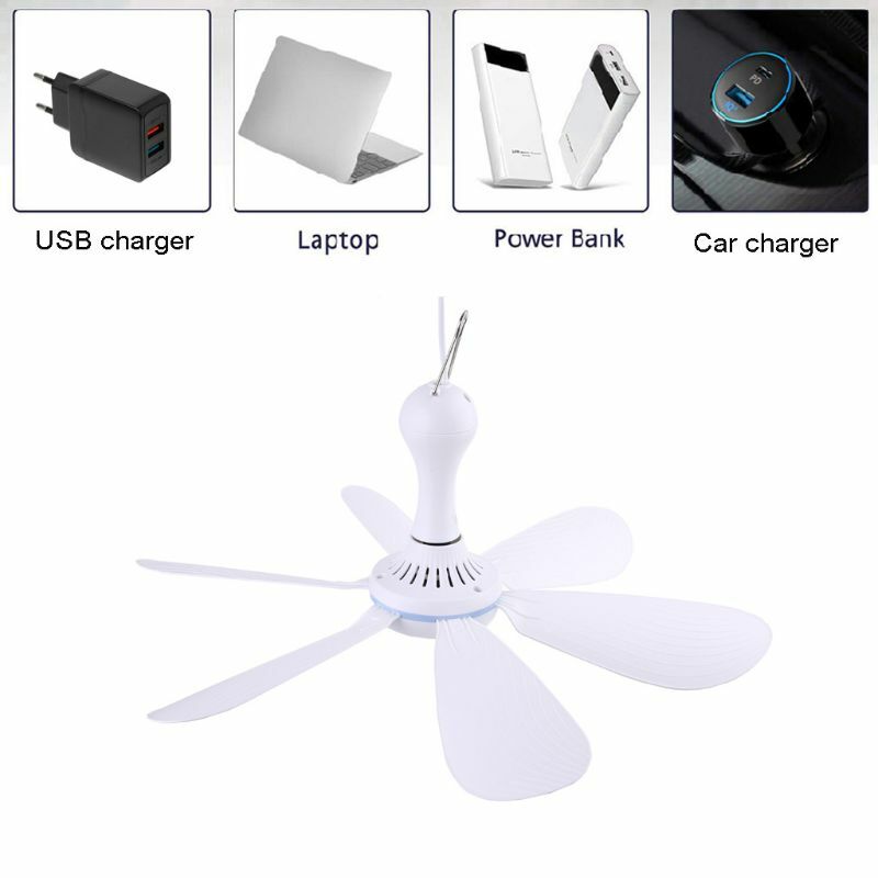 Ventilatore a baldacchino da soffitto alimentato tramite USB silenzioso a 6 foglie con temporizzazione del telecomando ventilatore sospeso a 4 velocità per tenda da campeggio per dormitorio nuovo