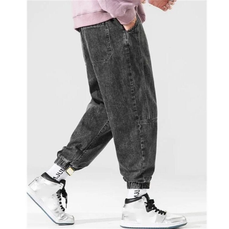 2023 dżinsy Cargo męskie spodnie na co dzień luźne styl japoński w stylu Vintage spodnie haremowe męskie sprane dżinsy elastyczna talia