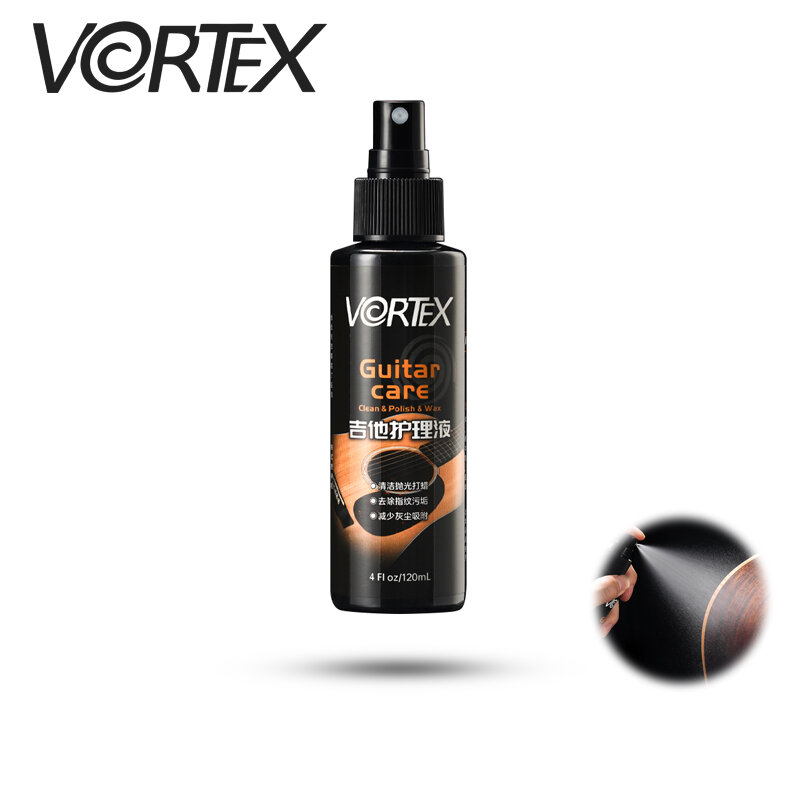 VORTEX   Guitar Cleaner. Removing dust/maintaining guitar/restoring shine. Suitable for matte/glossy guitars. Capacity 120ml.