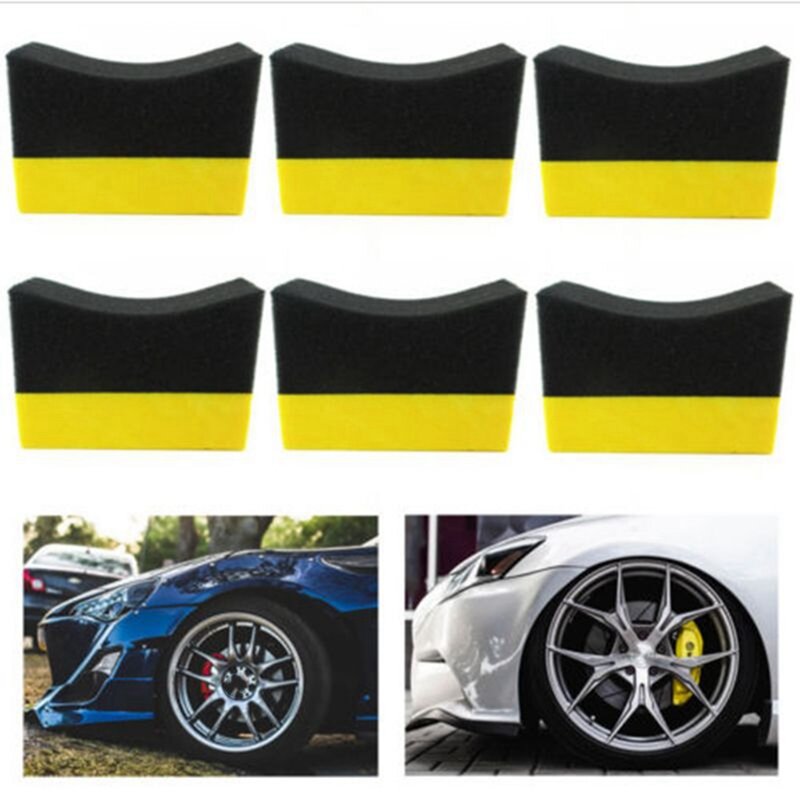 6Pcs Tire Contour Dressing Applicator Pads Gloss Shine Color Polishing Sponge Wax