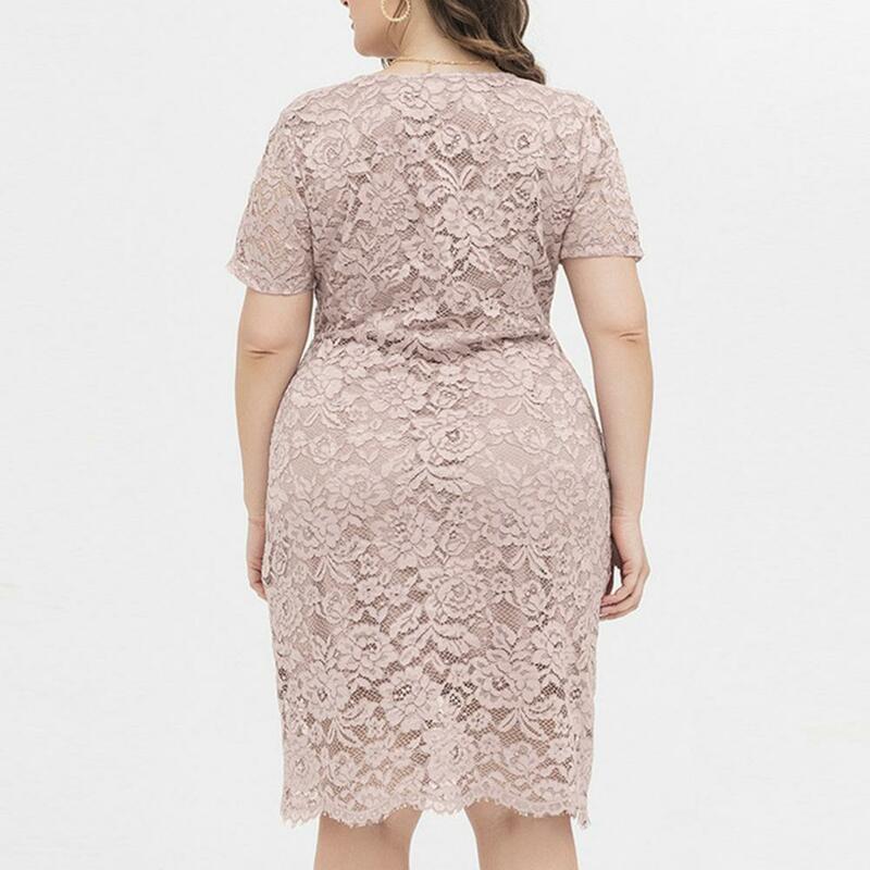Женское эластичное платье с V-образным вырезом, элегантное двухслойное платье до колена с цветочной вышивкой
