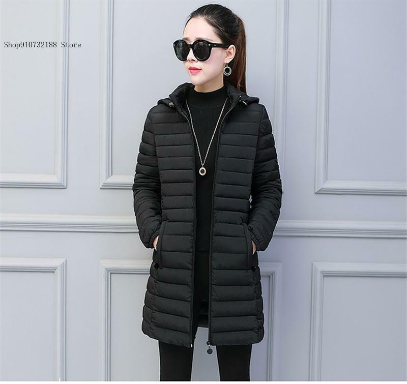 Winter Simple Solid Color Medium Length Slim Fit Jacket Cotton Jacket Coat Women