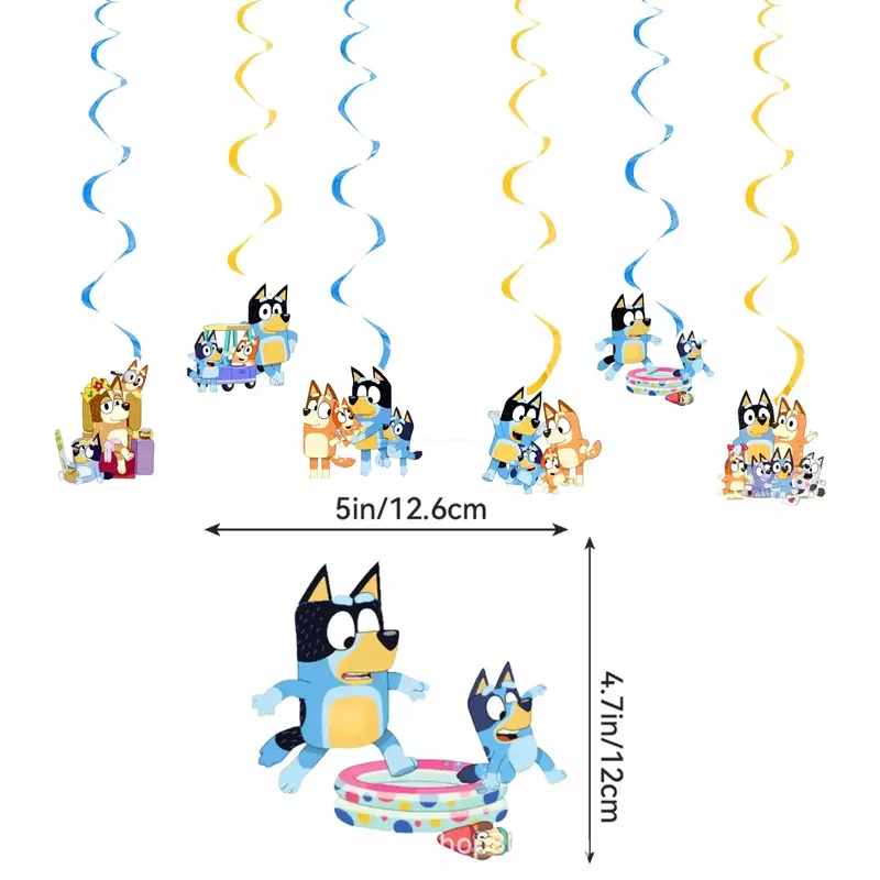 Детские декоративные принадлежности The Bluey для всей семьи, праздничные синие вешалки, размер флага, Набор декоративных воздушных шаров