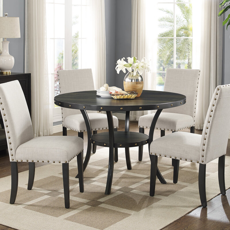 Biony Fabric Dining Chairs with Nailhead Trim, Set of 2, Tan