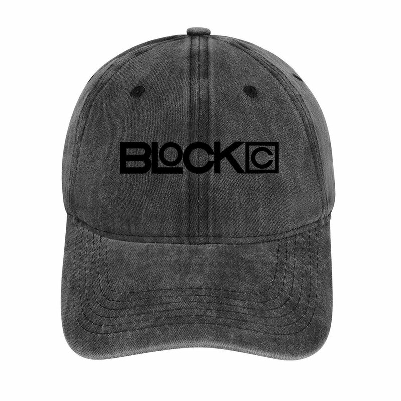 قبعة رعاة البقر السوداء للرجال والنساء ، واقي الشاطئ المنفوش ، شعار Blockc ، الكرة البرية