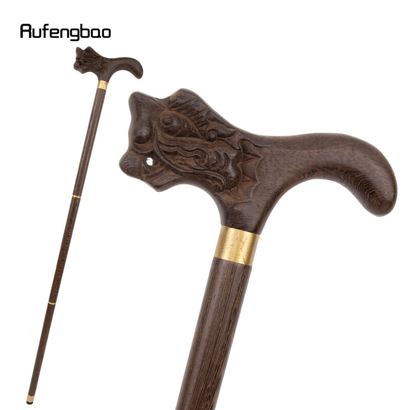 Dragon Brown Wooden Fashion Walking Stick Decorative Vampire Cospaly Party Wood Walking Cane Halloween Mace Wand Crosier 91cm