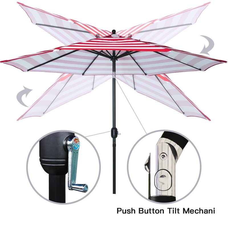 Payung meja luar ruangan 9 ', payung meja luar ruangan dengan 8 rusuk kokoh (merah dan putih)