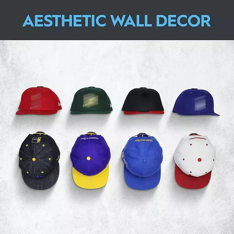 Gantungan topi dinding, tampilan topi, rak pemegang dinding 10 buah untuk kait, topi bisbol, perekat untuk topi, kait minimalis