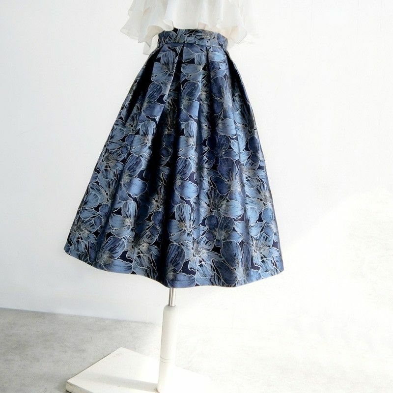 Женская Весенняя модная жаккардовая повседневная юбка, женская элегантная трапециевидная винтажная юбка-пачка свободного кроя с высокой талией Q582