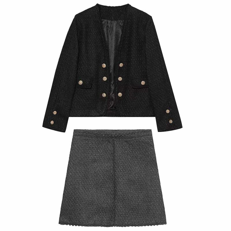 Women New Fashion Double Breasted decoration Cropped Textured Blazer Coat Vintage Long Sleeve Pockets Female Outerwear Chic