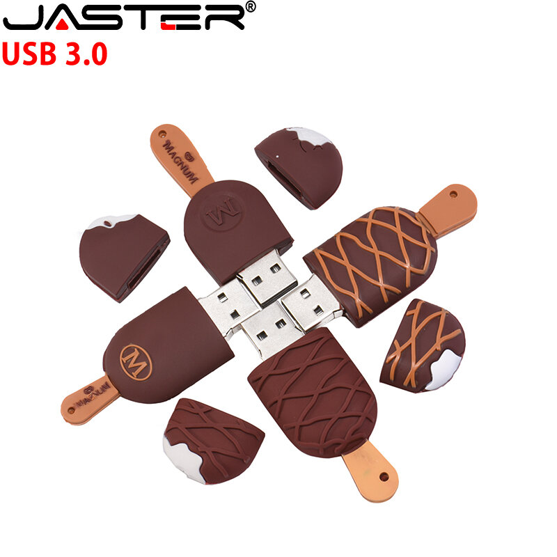 JASTER 64GB Wholesale Real Capacity U Disk USB 3.0 Flash Drives Cartoon Ice Cream Pen Drive 128GB 32GB Chocolate Memory Stick