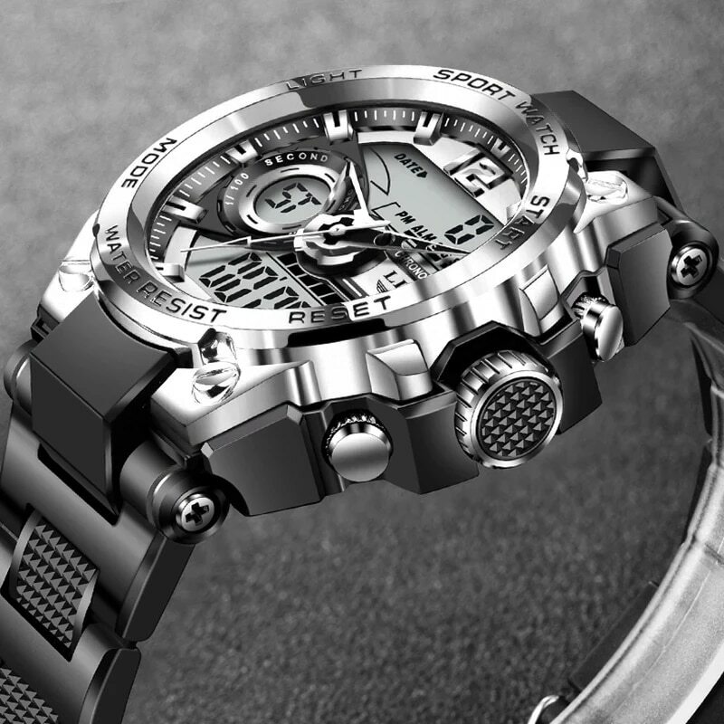 LIGE męski zegarek wojskowy cyfrowy 50m wodoodporny zegarek LED zegar kwarcowy zegarek sportowy męskie duże zegarki męskie Relogios Masculino