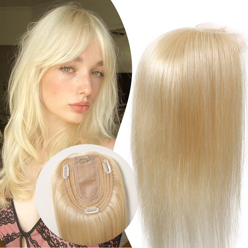 100% натуральные накладные волосы Remy для женщин, 613 светлые волосы, 12 дюймов, средняя часть, накладные волосы на шелковой основе, зажимы для наращивания волос