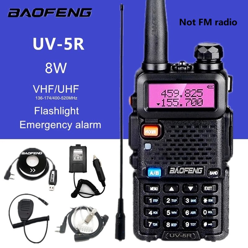 Baofeng-Long Range Walkie Talkie, Estações de rádio CB Ham, UHF VHF Hf Transceiver Scanner, Rádio Amador, UV 5R, Dual Band, 15km, 8W, UV5R
