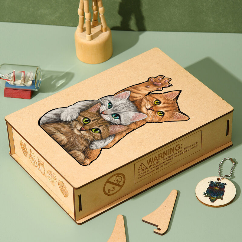 Superb Wooden Animal Puzzles Cute Cat Jigsaw Puzzles Charming Wooden Toy Gift For Adults Kids Exquisite Wooden Case