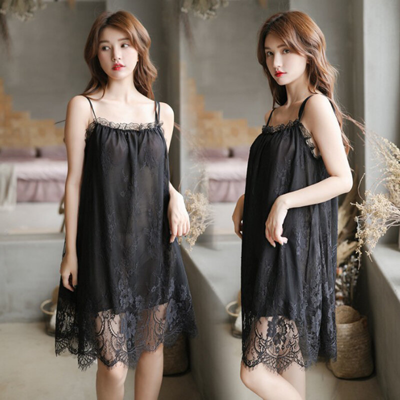 Lace Night Dress Lingerie Nightgown Mini Nightwear Women Sleep Dress Sleepwear