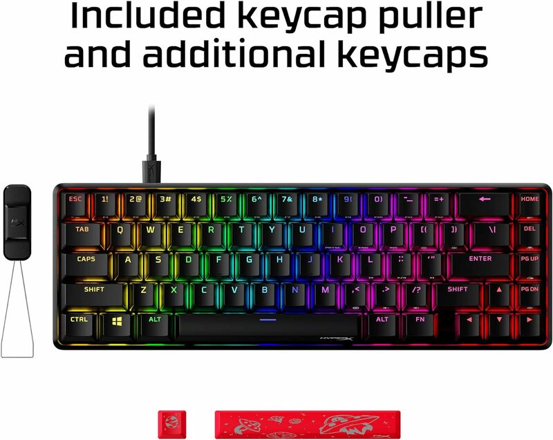 لوحة مفاتيح وماوس صغير من سبائك HyperX للألعاب المحمولة ، ميكانيكية بيد واحدة ، حمراء 65 أصلية ، RGB