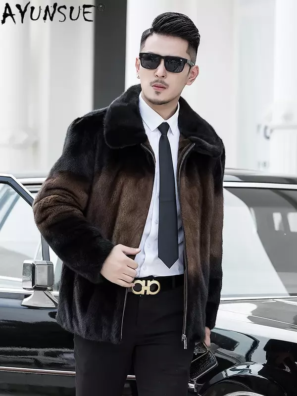 Ayunsue 2021 inverno natural vison casaco de pele quente dos homens jaqueta moda grosso casacos e jaquetas roupas masculinas veste homme wpy4418