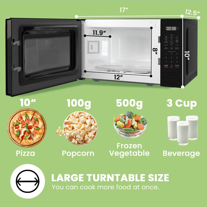 Countertop Microwave Oven with 11 power levels, Fast Multi-stage Cooking, Turntable Reset Function, 700W,Modern Black