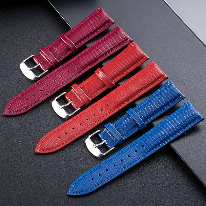 Nieuwe Heldere Hagedis Patroon Lederen Horlogeband Zwart Bruin Rood Blauw Paars 5 Kleur Beschikbaar 12Mm 14Mm 16Mm 18Mm 20Mm