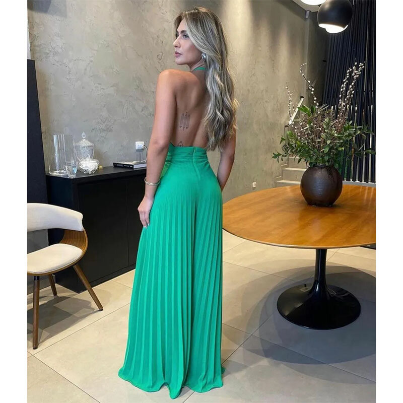 Vintage Long Halter Chiffon Prom Dresses A-Line Ruched Green Floor Length Formal Party Evening Dress Robes de Soiree for Women