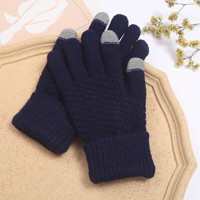 Guanti per schermo invernale donna uomo guanti in maglia elasticizzata calda imitazione lana guanti a dita intere donna Crochet Luvas addensare